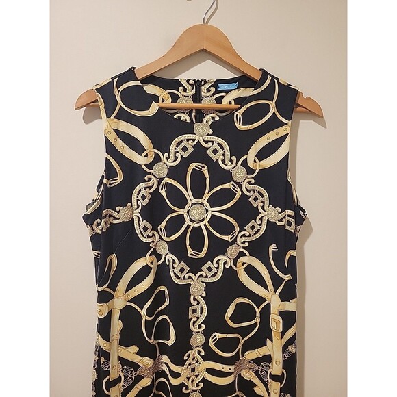 J. McLaughlin Dress Black/Gold Chain Equestrian Print Catalina Sleeveless XL - Picture 2 of 9